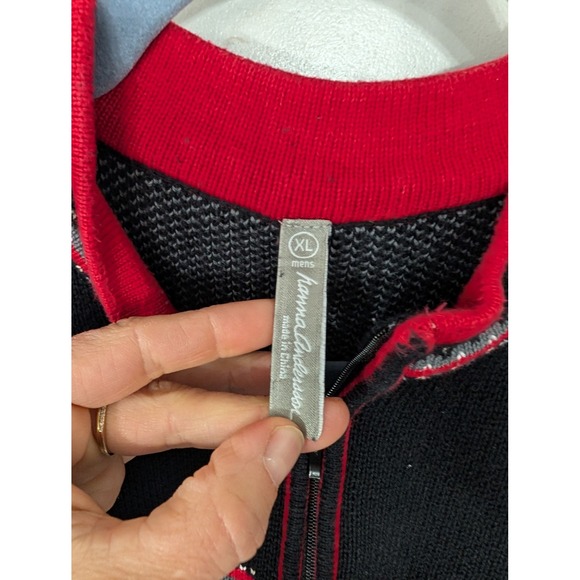 Hanna Andersson Mens XL Black Red Fair Isle 1/4 Zip Cotton Sweater festive - Picture 3 of 6